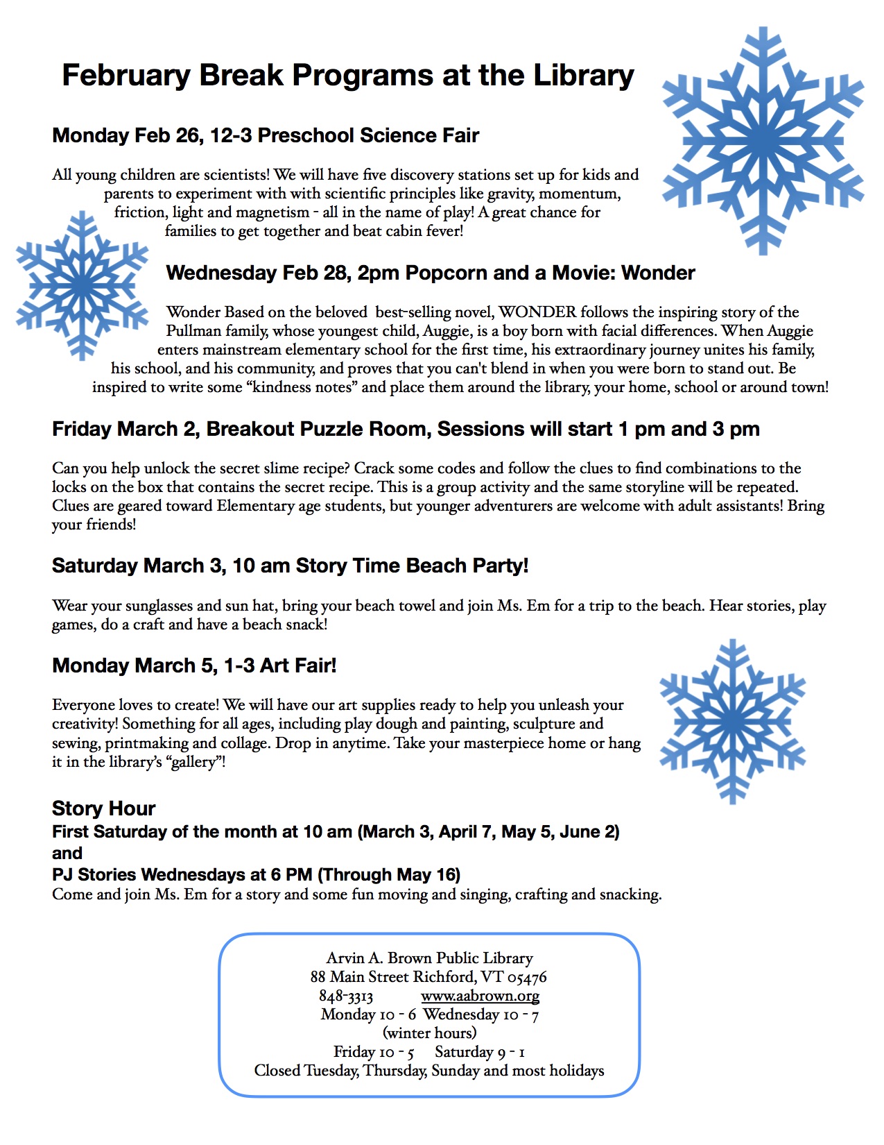 February break programs